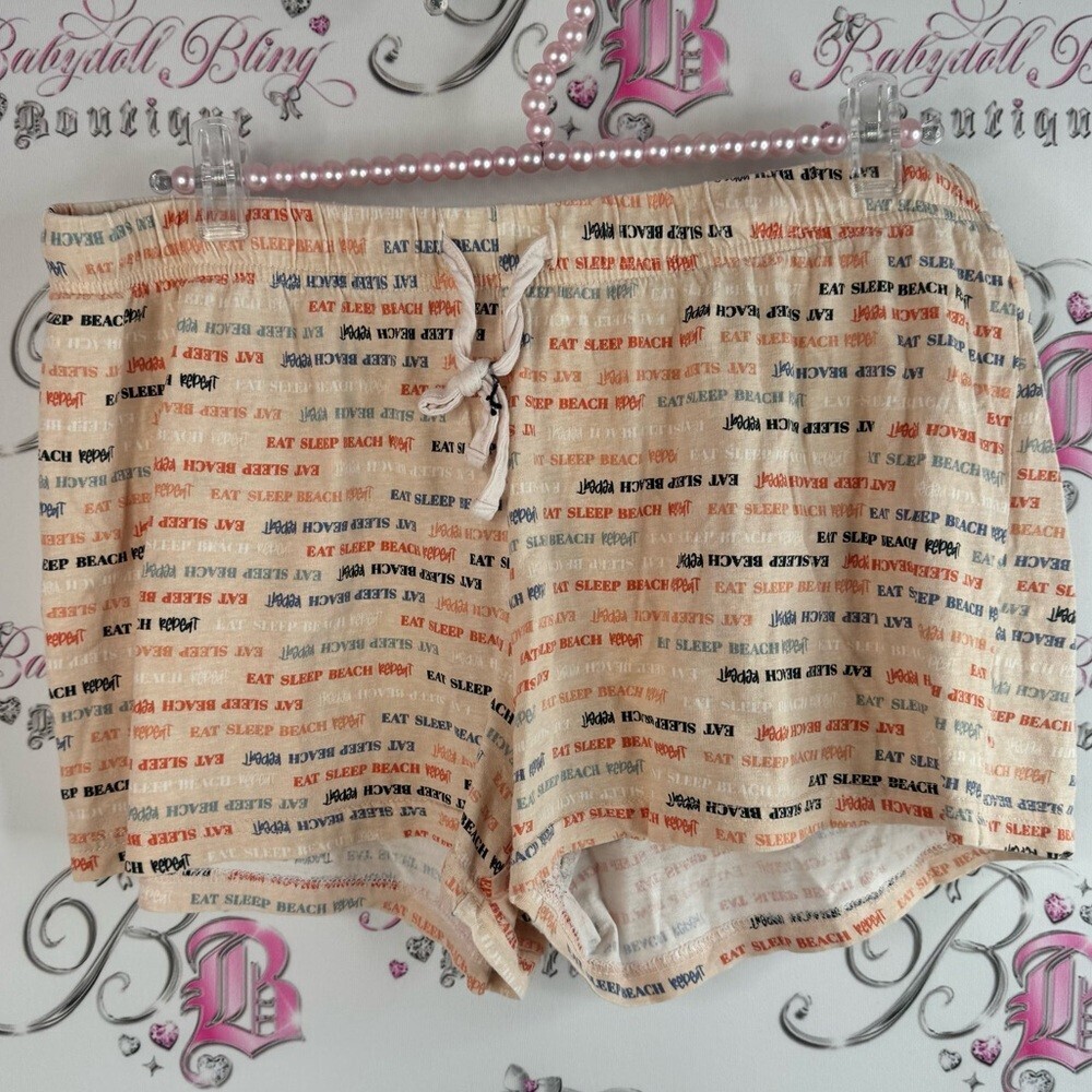 La Vie En Rose shorts eat sleep Beach Print Shorts orange blue white
